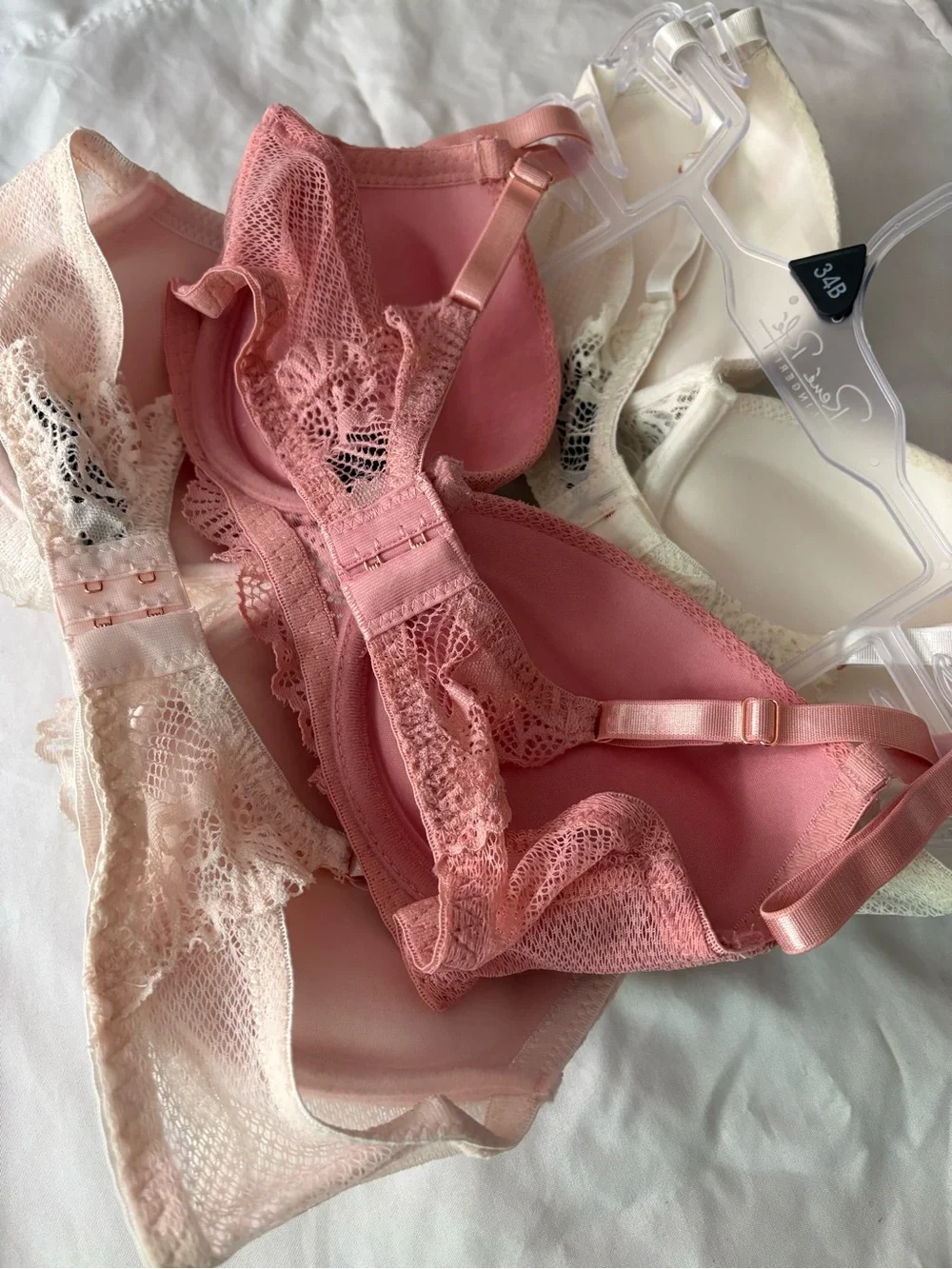 Rene Rofe Lace Push-Up Bra Trio — Ivory, Rose, Blush Size 34B - Picture 4 of 8